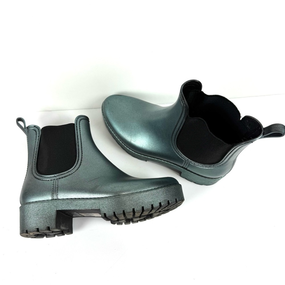 Jeffrey Campbell PLAY Rain Boots Womens Sz 6 Chelsea Platform Lug Sole Metallic